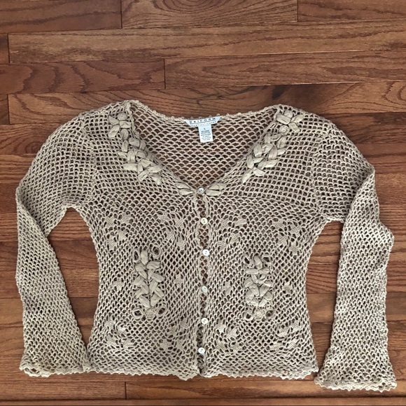 Uniform Tan Crochet Sweater Size Large 